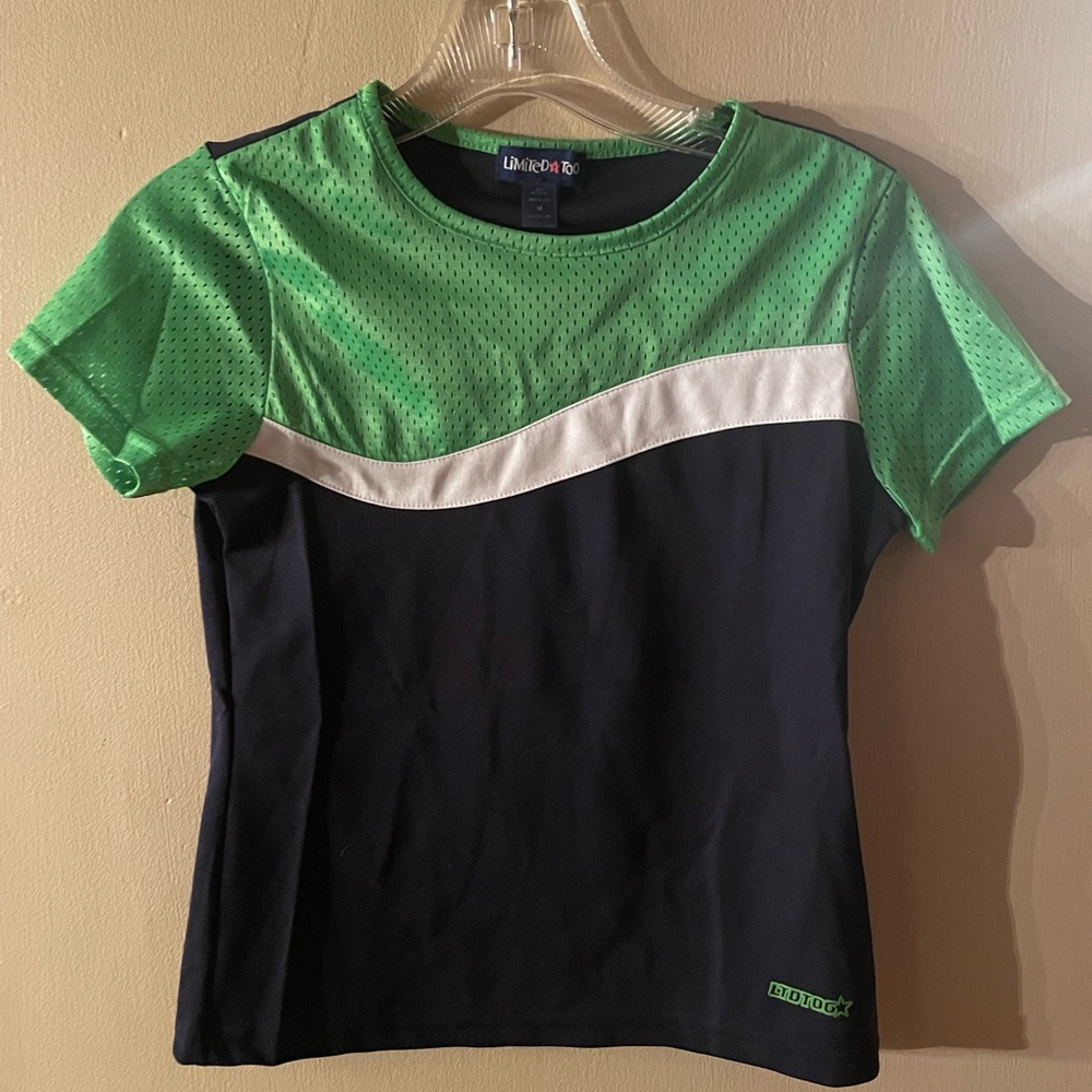 Vintage 90s girls Limited Too Green and navy blue Color Block Tshirt